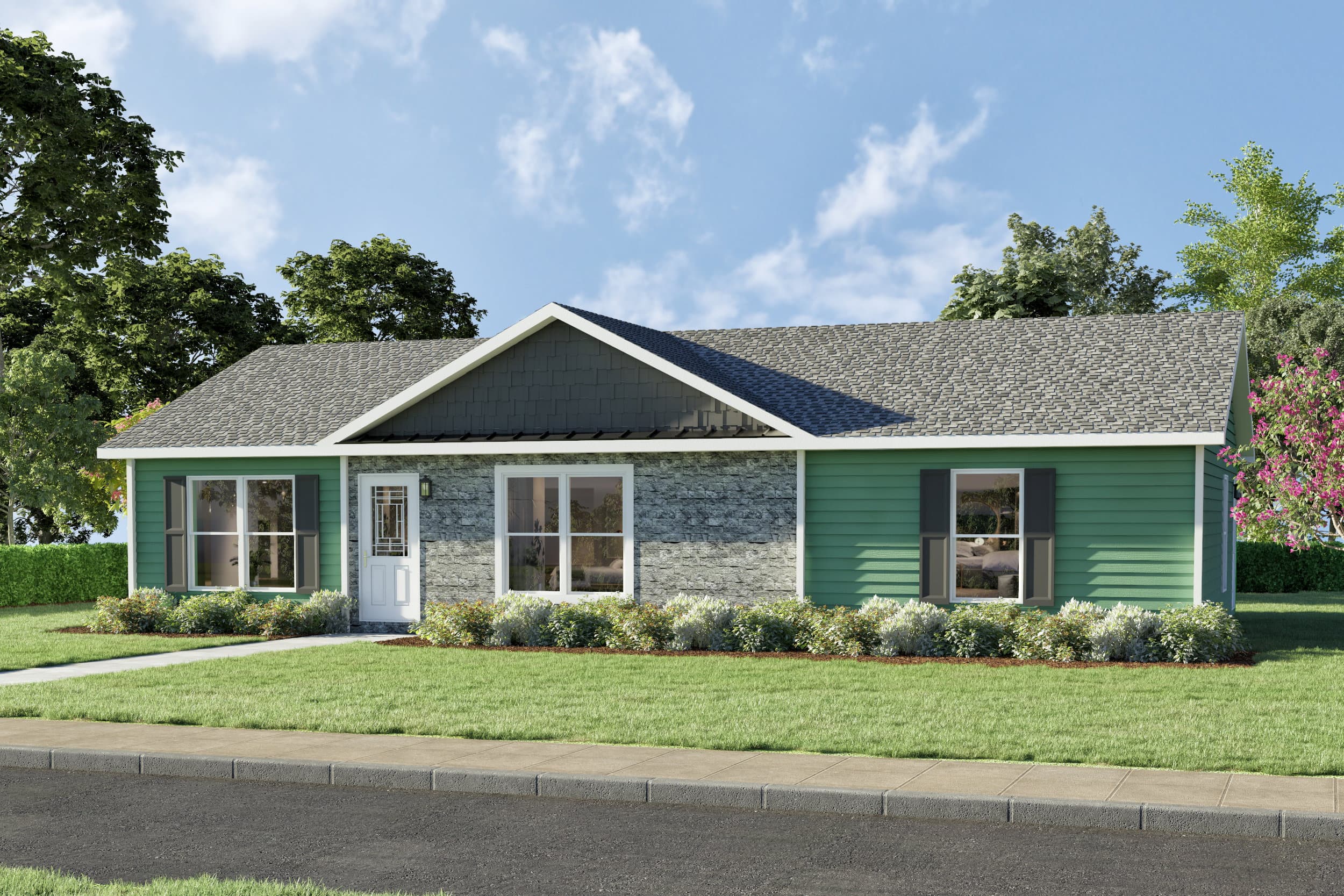 Pennwest classique ranch 2p2051-r hero, elevation, and exterior home features